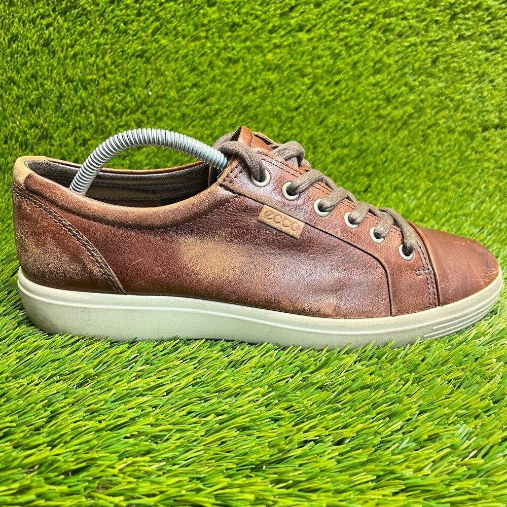 Ecco Soft 7 Low Mens Size 8 Brown Casual Classic Leather Lace Up Shoes Sneakers